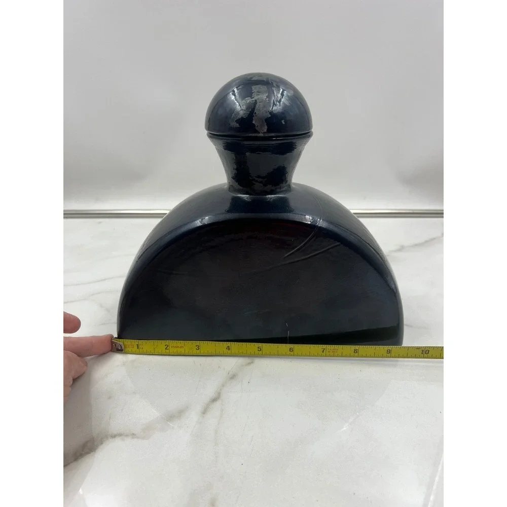 Vintage Decorative Glass Decanter Bottle Navy Blue Iridescent Made in Spain 7in
